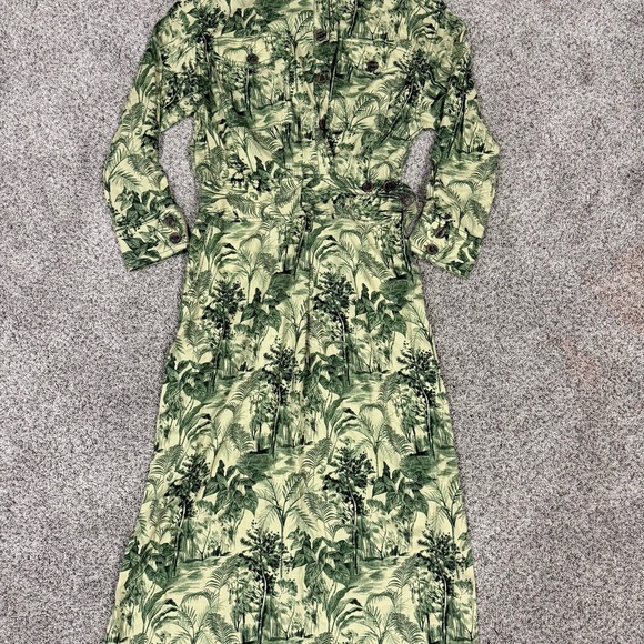 ZARA WRAP Style Green Forest Print PAREO Linen Blend Maxi DRESS SideSlit Women M - Picture 3 of 12